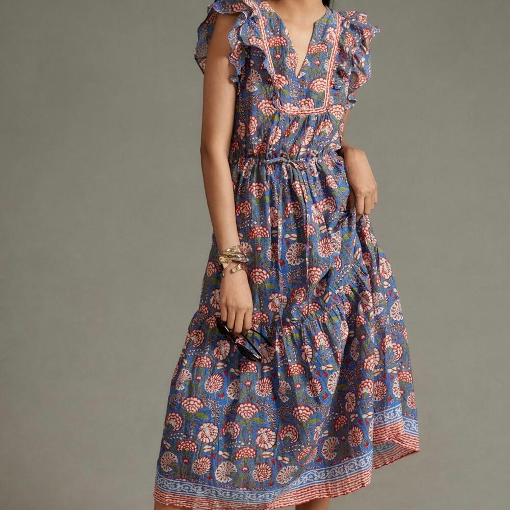 Anthropologie Velvet by Graham & Spencer rosalina cotton floral midi dress L